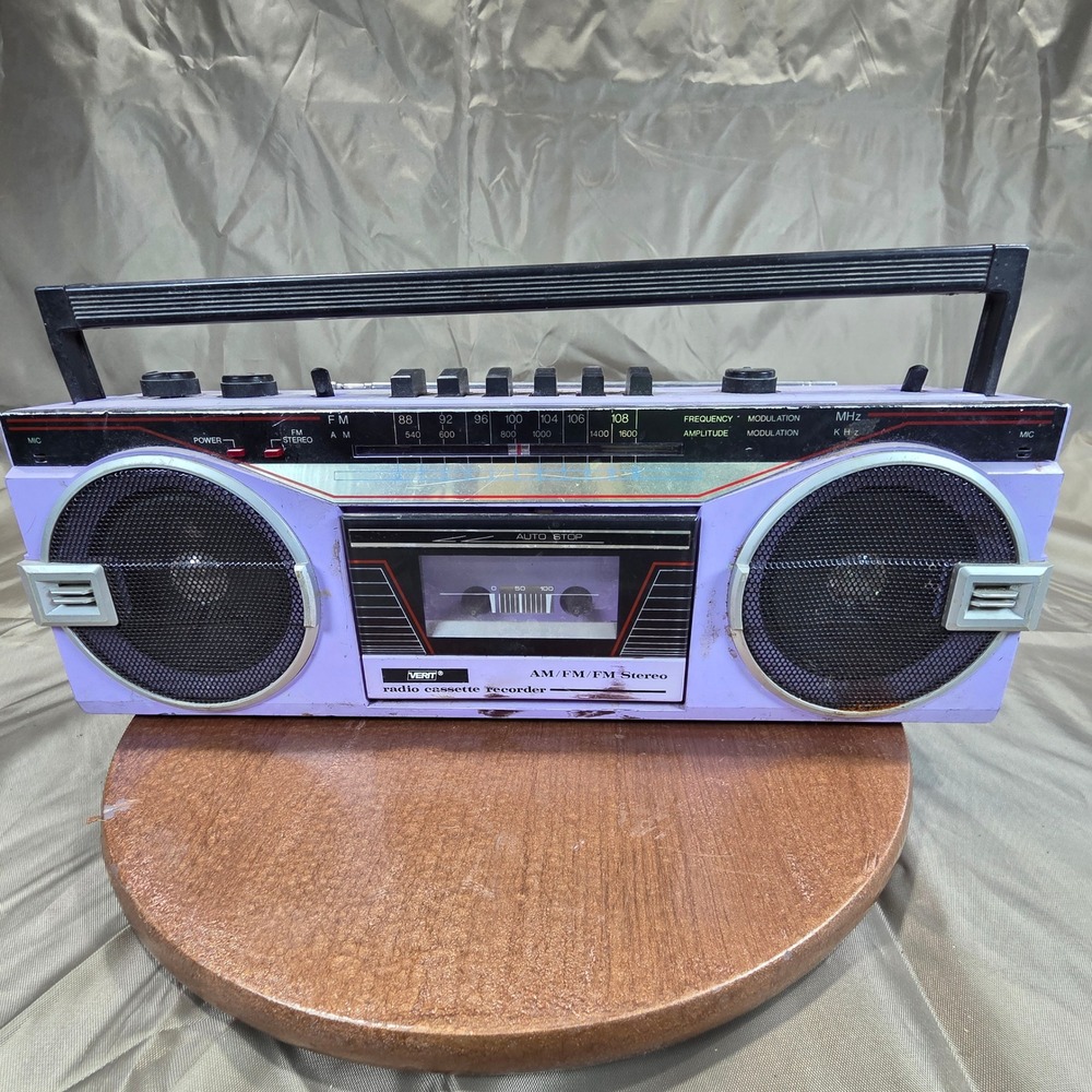 Vintage Merit 6081 Purple Boombox AM/FM Radio Cassette Recorder Parts Repair